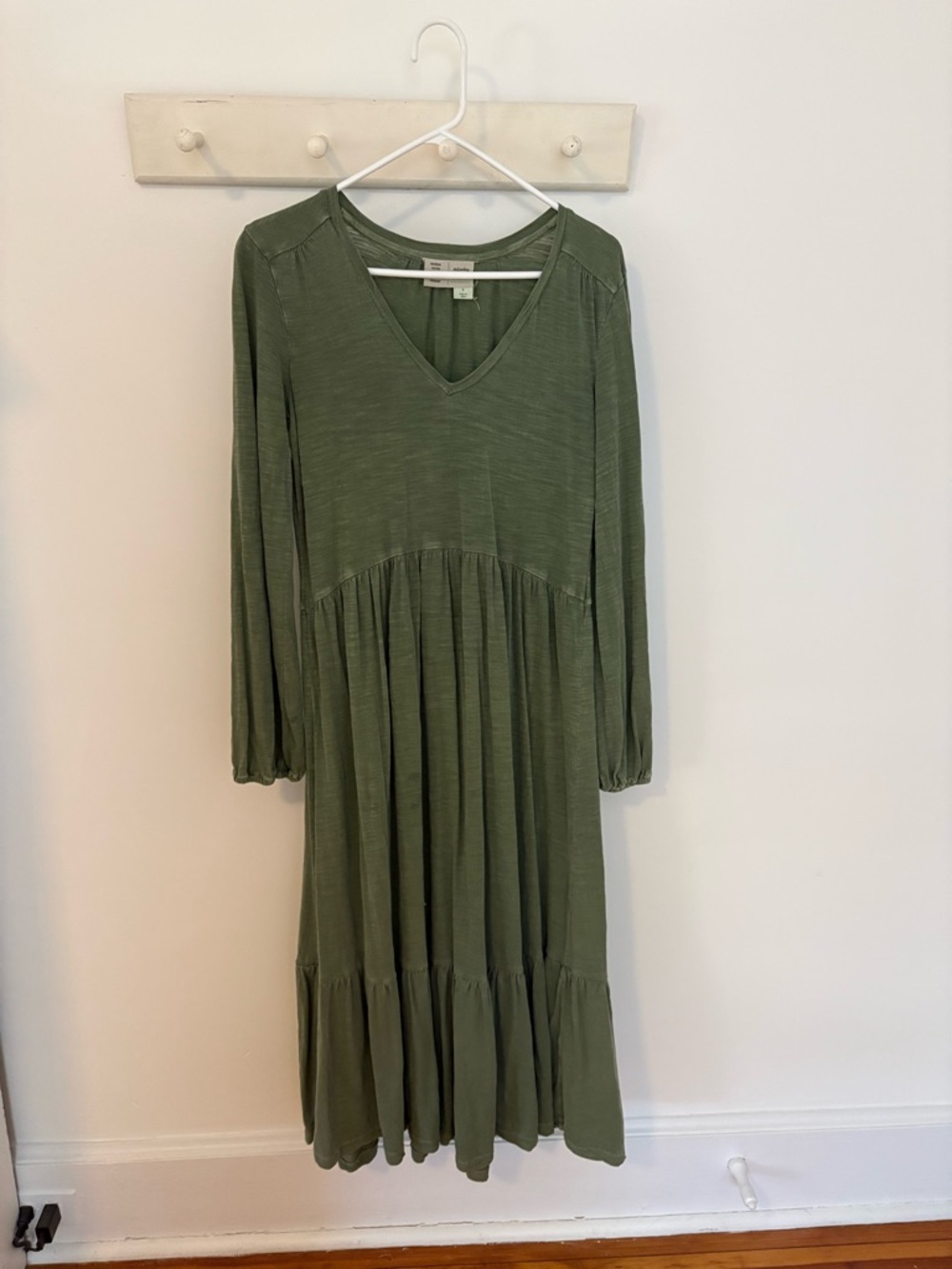 Anthropologie Olive Green V-Neck Tiered Maxi Dress